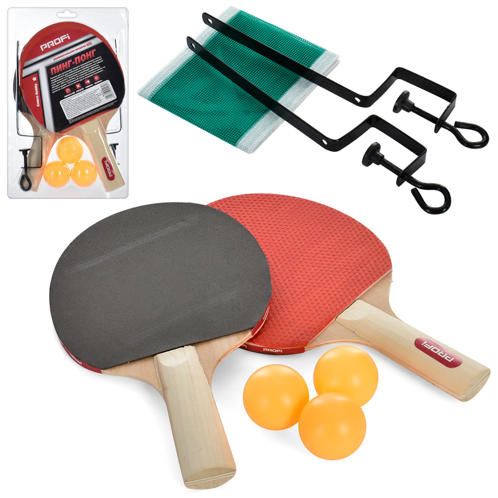 Набір для тенісу: 2 ракетки по 25, 5 см EVA з дерев`яними ручками, 3 кульки 40 мм та сітка, під слюдою 18х28х4,5 см