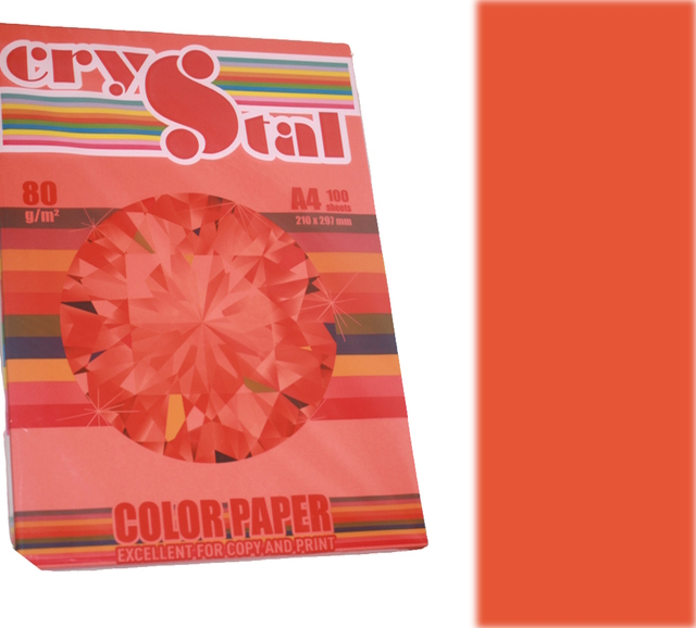 Папір кольоровий А4 на 100 аркушів 80 г/м2, інтенсив червоний, CRYSTAL COLOR PAPER