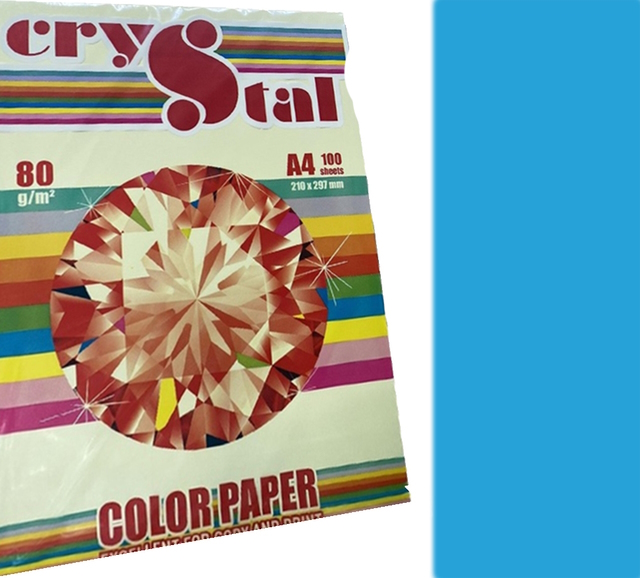 Папір кольоровий А4 на 100 аркушів 80 г/м2, інтенсив синій, CRYSTAL COLOR PAPER