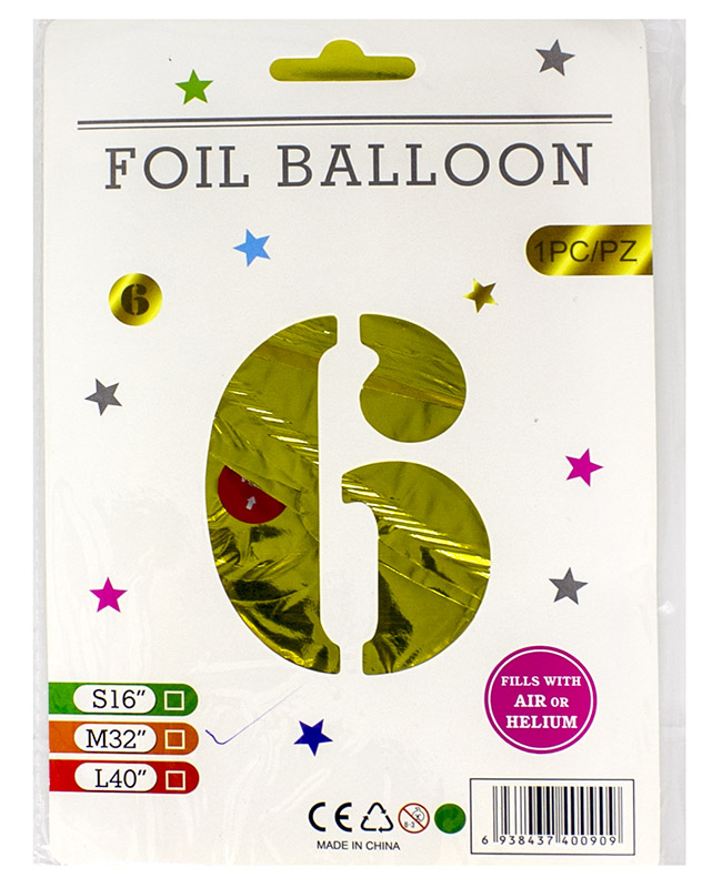 Кульки фольговані «Цифра 6» 82 см золото, ТМ Leader