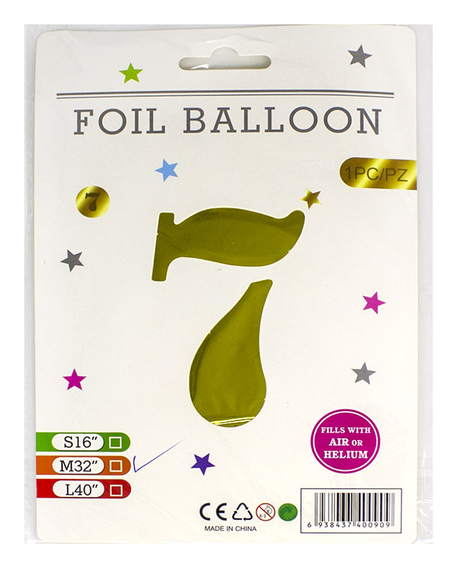 Кульки фольговані «Цифра 7» 82 см золото, ТМ Leader