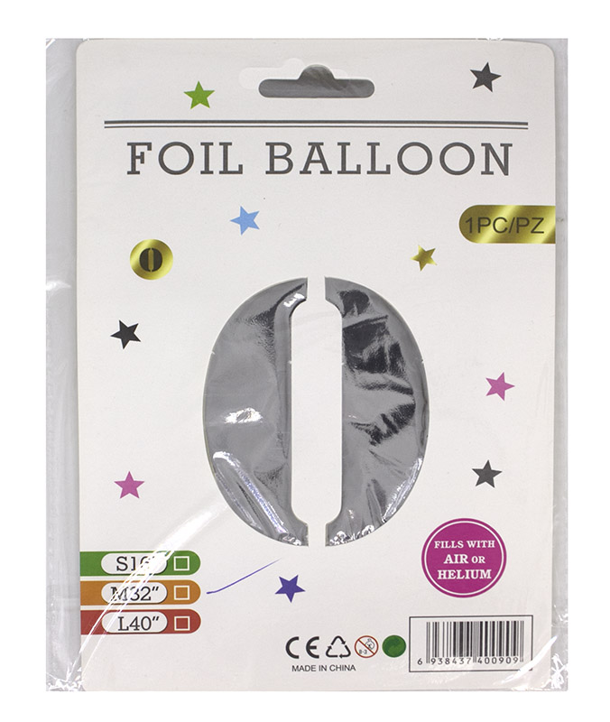 Кульки фольговані «Цифра 0» 82 см срібло, ТМ Leader