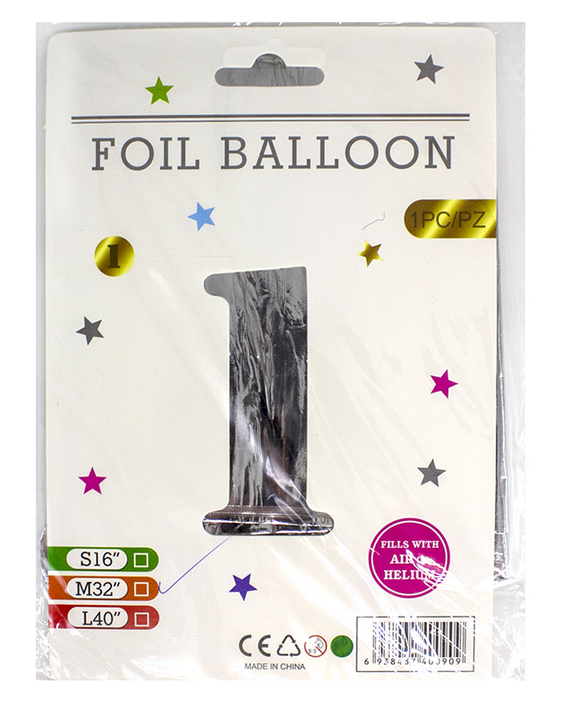 Кульки фольговані «Цифра 1» 82 см срібло, ТМ Leader