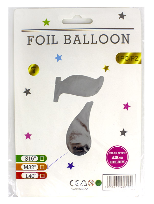 Кульки фольговані «Цифра 7» 82 см, срібло, ТМ Leader