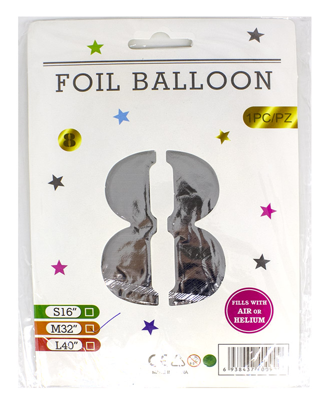 Кульки фольговані «Цифра 8» 82 см срібло, ТМ Leader