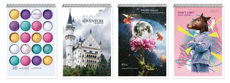 Блокнот А5 на 48 аркушів у клітинку на спіралі зверху з картонною обкладинкою, №1575, ТМ Gold Brisk