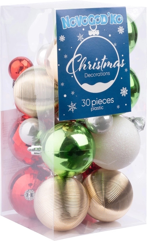 Набір новорічних куль №4 по 30 шт в упаковці різнокольорові, Novogod'ko