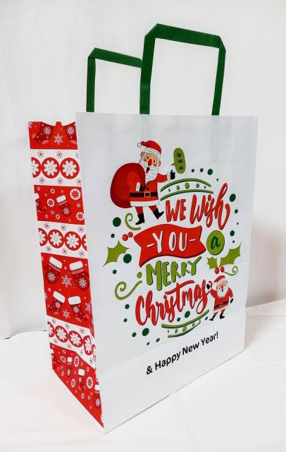 Пакет паперовий з ручками, Крафт, білий, 25х15х34,5 см