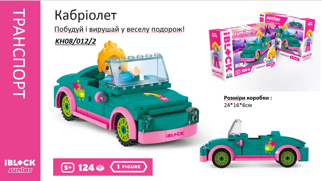 Конструктор IBLOCK JUNIOR «Кабріолет», 124 деталі, фігурки у комплекті, Kids hits