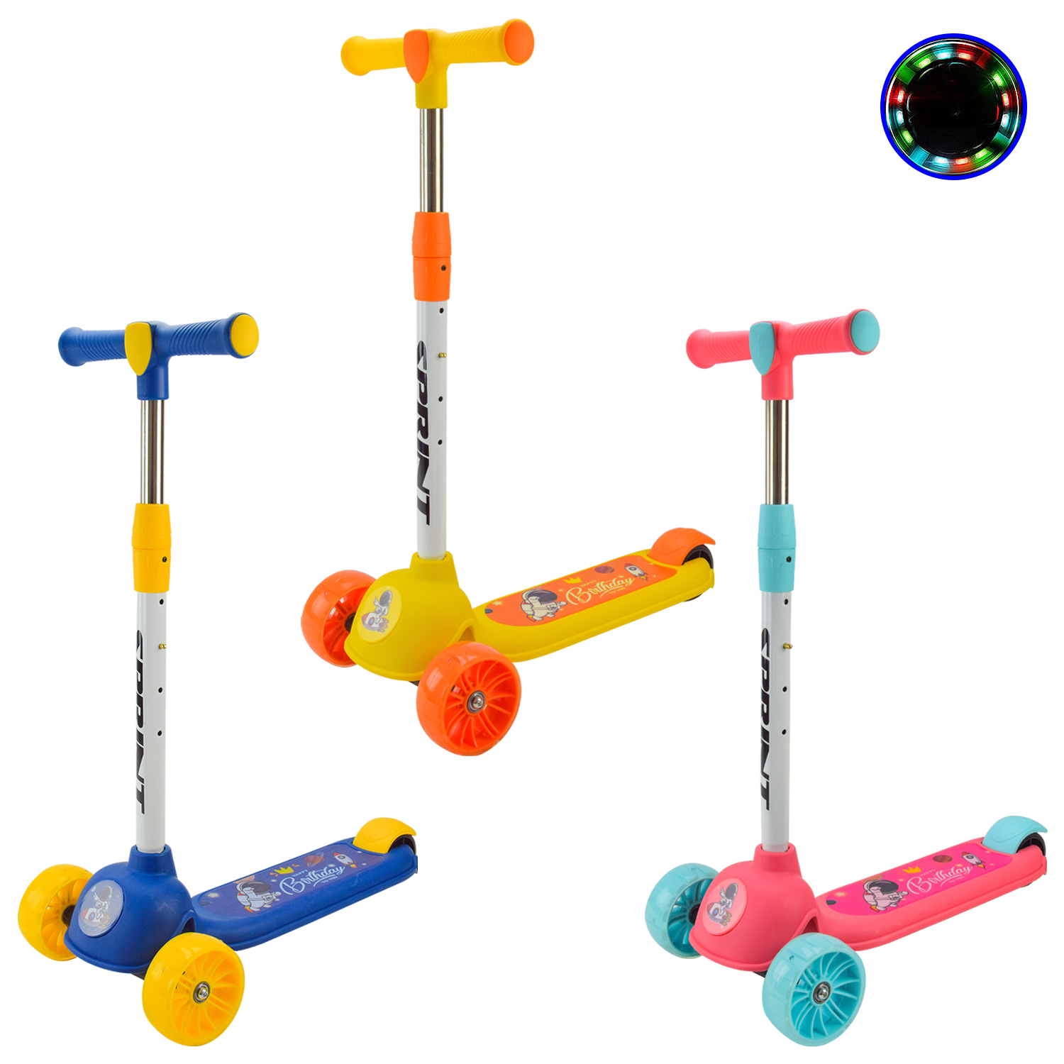 Самокат дитячий 3-колісний, 2 колеса PU зі світлом, заднє пластикове, в асортименті, у пакеті