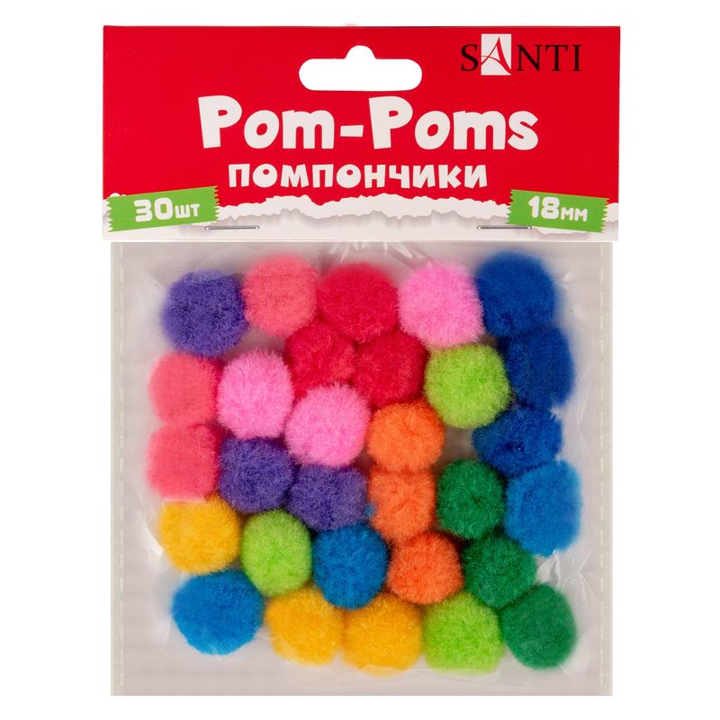 Помпони кольорові d 18 мм, 30 шт в упаковці, ТМ SANTI