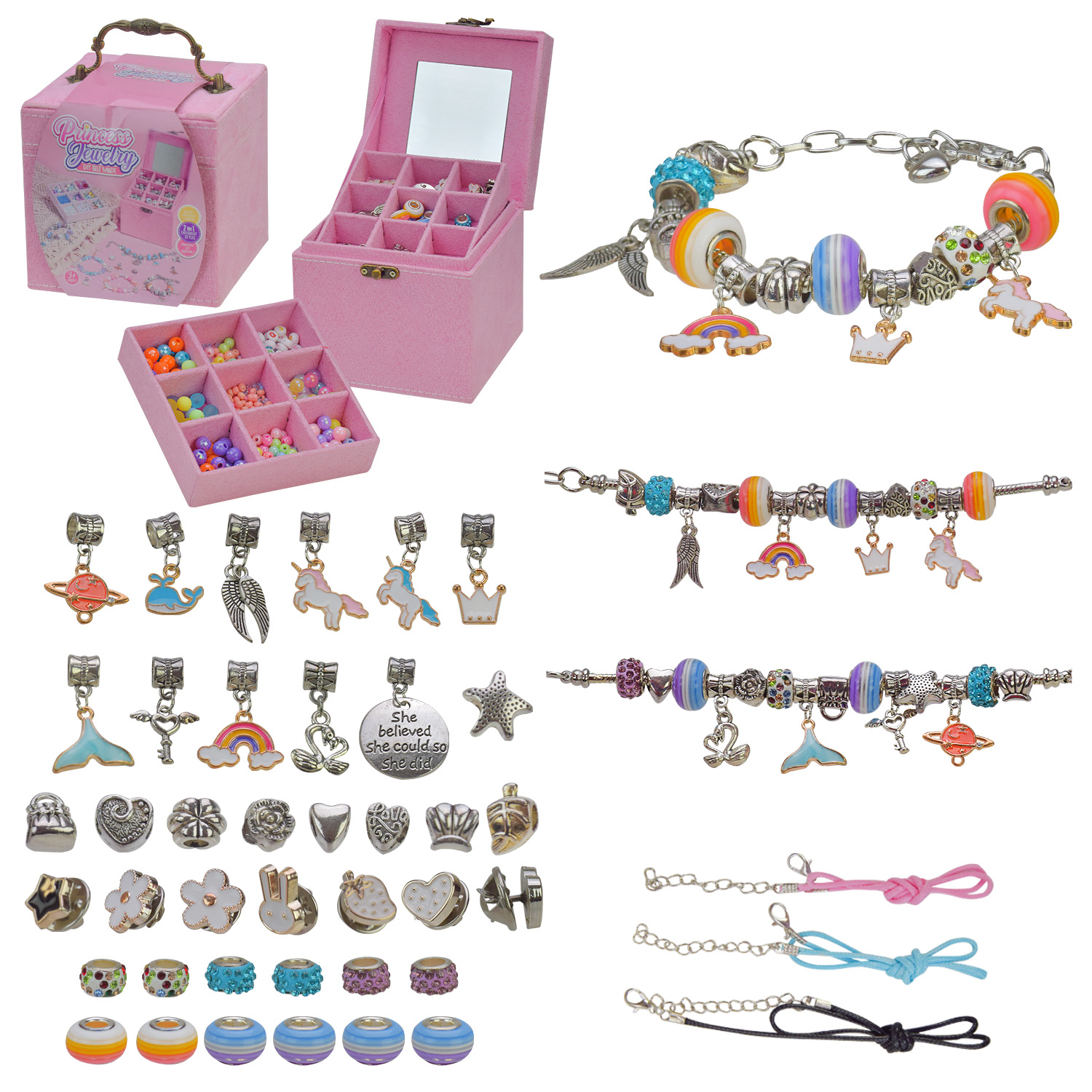 Набір прикрас типу Пандора у скринці, у валізі 12 см