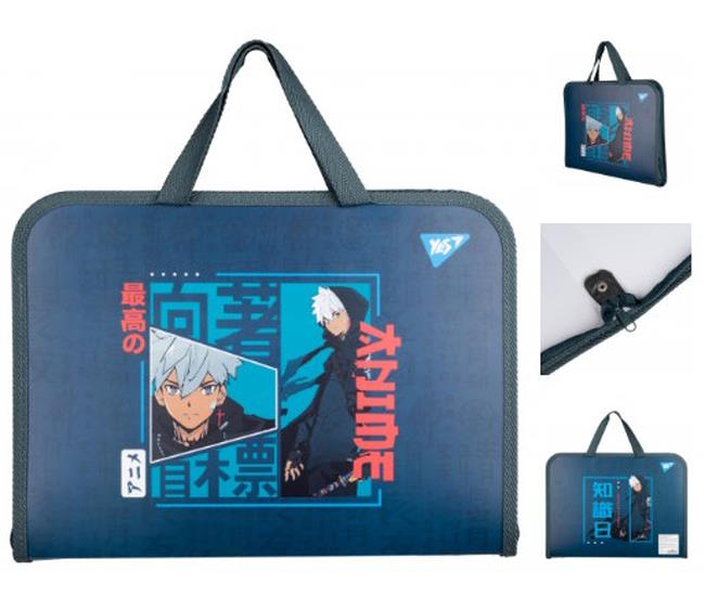 Папка-портфель «Anime» А4 на блискавці з тканинними ручками, ТМ Yes