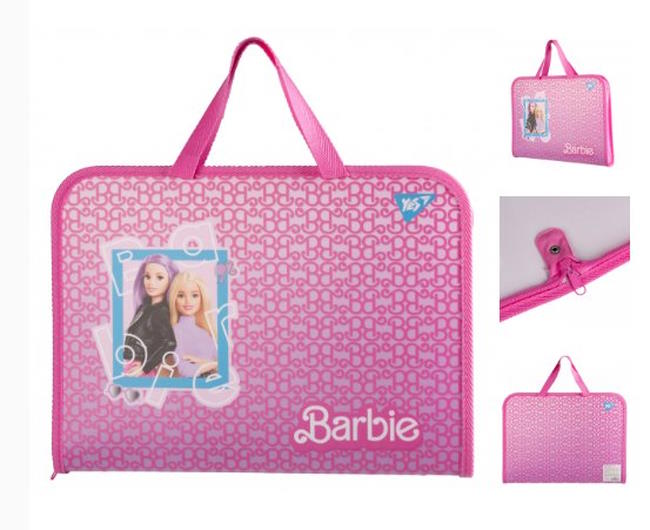 Папка-портфель «Barbie» дитяча А4 на блискавці з тканинними ручками рожева, 26х35х3 см, ТМ Yes