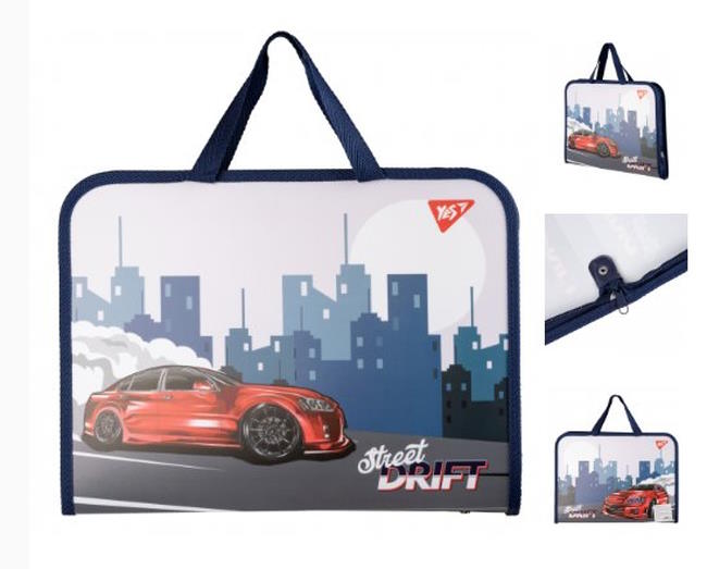 Папка-портфель «Drift Attack» дитяча А4 на блискавці з тканинними ручками, 26х35х3 см, ТМ Yes