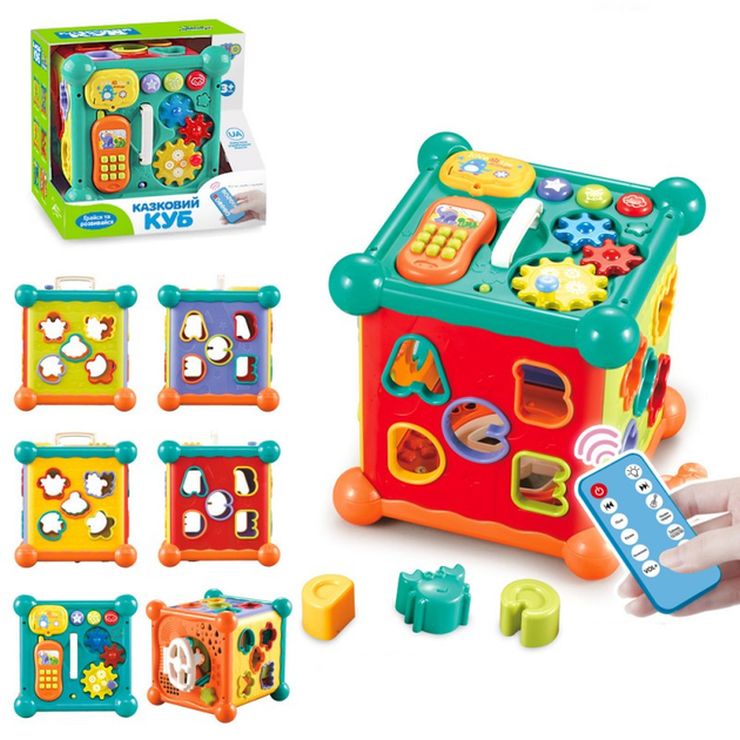Куб-сортер навчальний з музикою та світлом, з таймером та пультом, на батарейці, у коробці 25,5х22,5