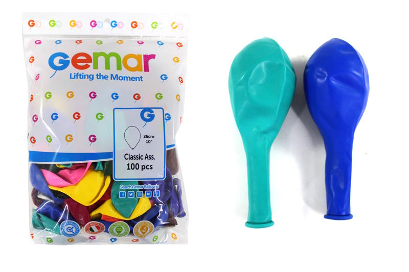 Кульки повітряні 25 см 100 шт в упаковці, в асортименті, Gemar