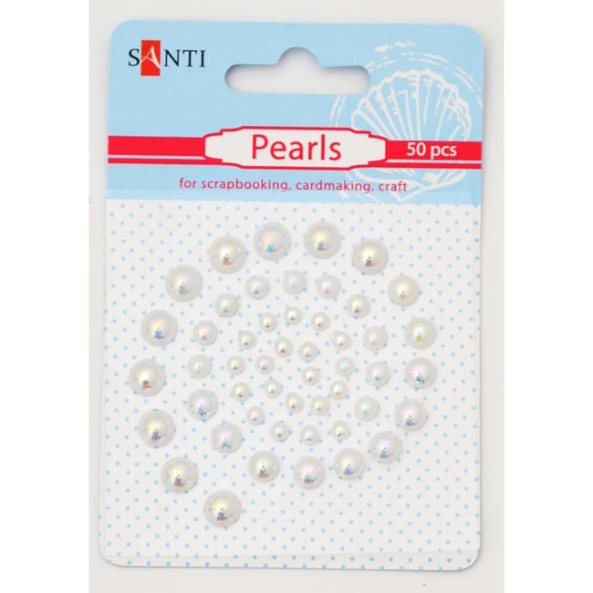 Перлини самоклеючі білі райдужні, 50 шт в купаковці, ТМ SANTI