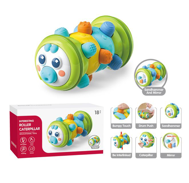 Брязкальце-пискавка «Гусениця» 12,5 см з дзеркалом, пальчиковою грою та ролером, в асортименті