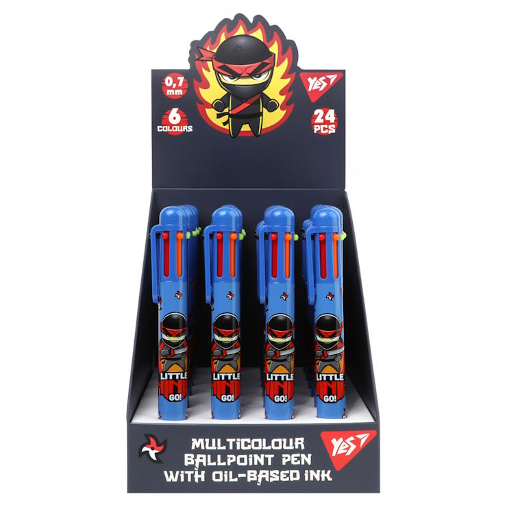 Ручка «Ninja» 0,7 мм кулькова автоматична на 6 кольорів, ТМ Yes