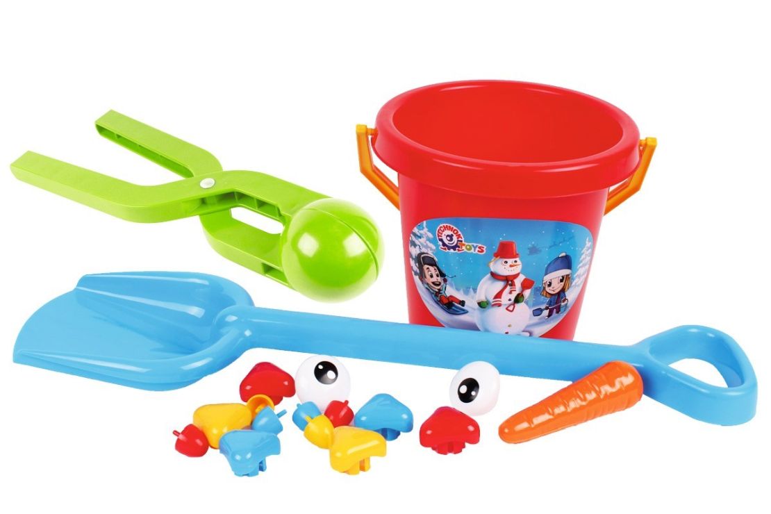 Набір «Сніговик 2»: відерце, сніжколіп, лопатка, ніс-морвина, оченята та гудзики, в асортименті, у сітці 50х21,5х19 см, ТМ Технок