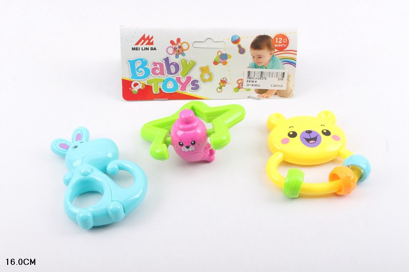 Брязкальце у ручку, набір з 3 шт, у пакеті 16 см