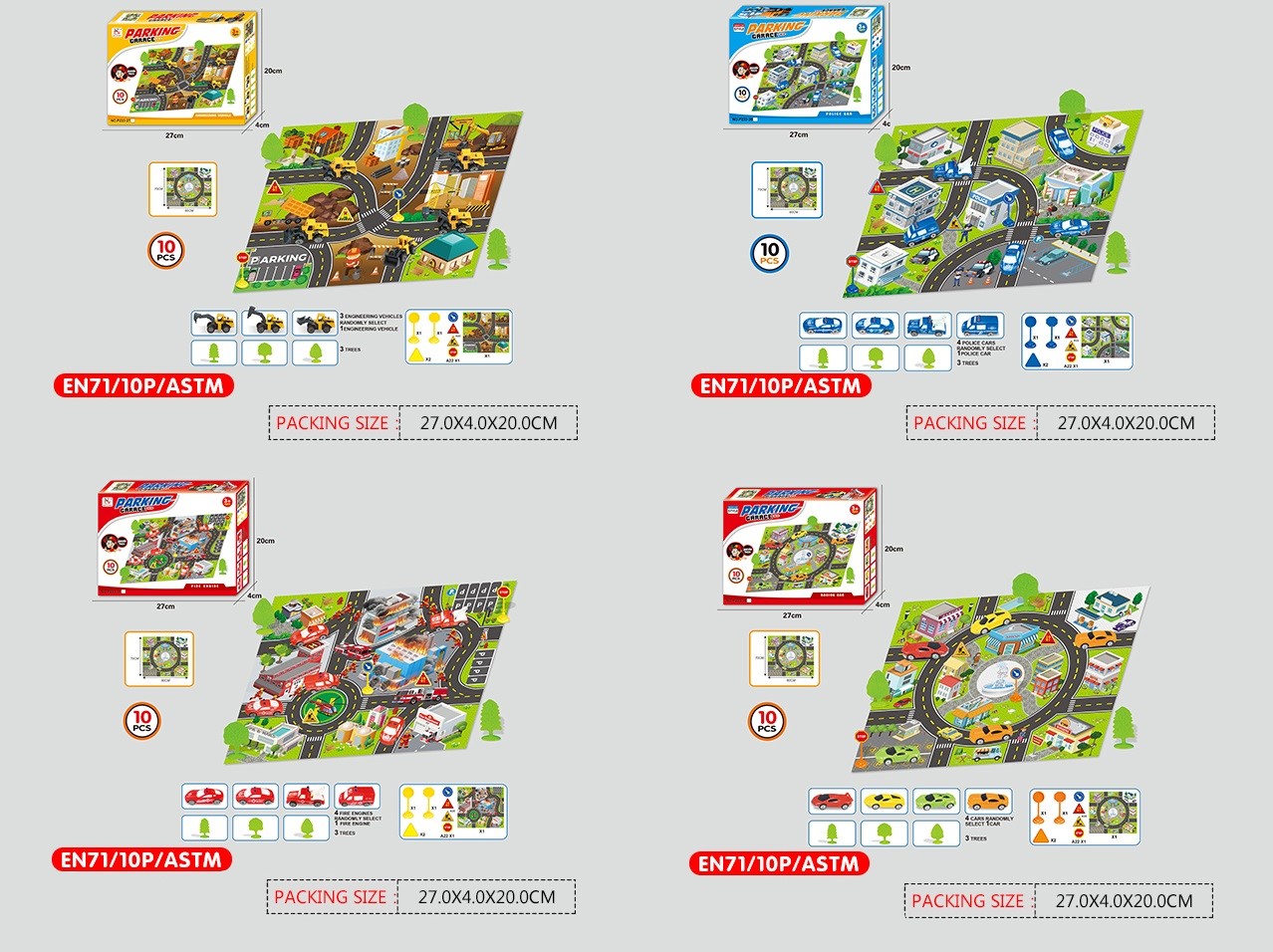 Килимок ігровий з 4 машинками, дорожніми знаками та деревами, в асортименті, у коробці 27х4х20 см