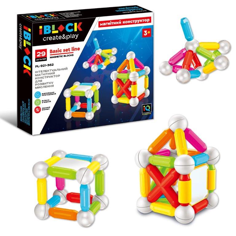 Конструктор магнітний на 29 деталей, у коробці 43х6х35 см, IBLOCK
