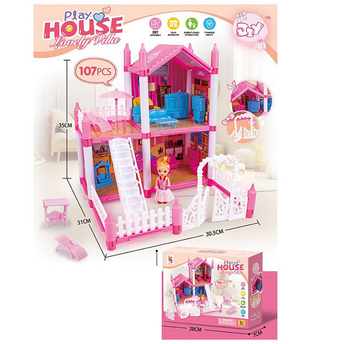Будиночок 30,5х31х35 см 2-поверховий на 107 деалей з меблями та лялькою, у коробці 28х21х7 см