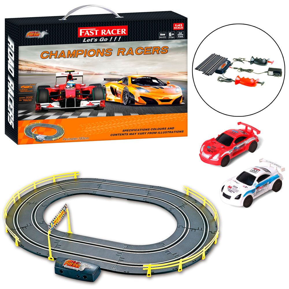 Трек «Champions racers» 183 см 1:43 р/к з 2 машинками, працює від мережі, у коробці 48х34х6 см