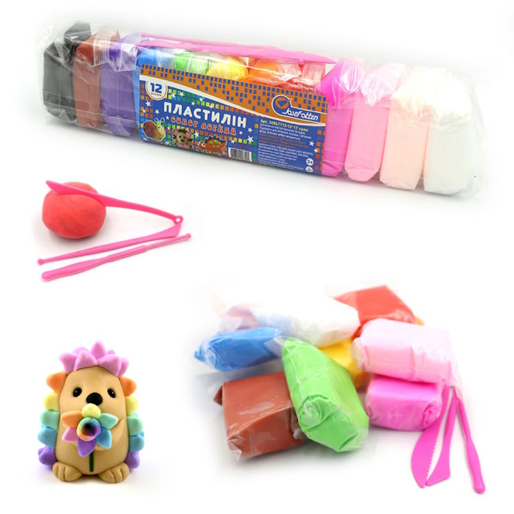 Пластилін «Супер легкий» на 12 кольорів зі стеками, ТМ J.Otten