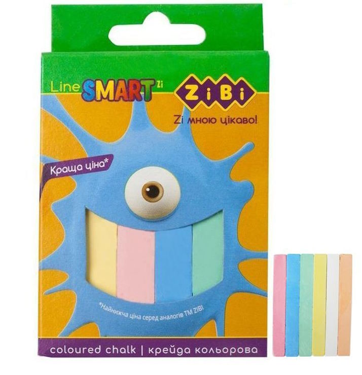 Крейда «SMART» кольорова 12 шт на 6 кольорів квадратна, у картонній коробці, TM ZiBi