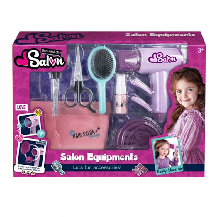 Набір перукаря: фен, гребінець, ножиці, шпильки, у сумці, на батарейці, у коробці 40х26,5х6,5 см