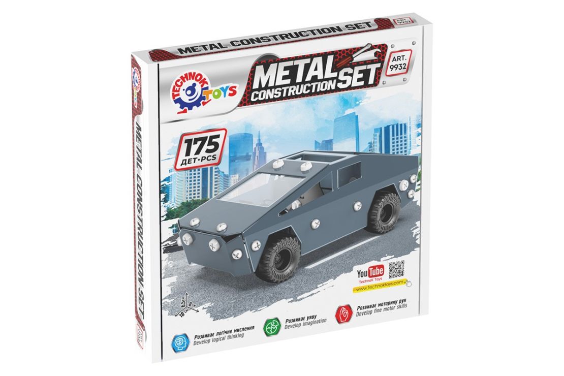 Конструктор металевий «Машина» зі 175 дталей, у коробці 19х19х4 см, ТМ Технок