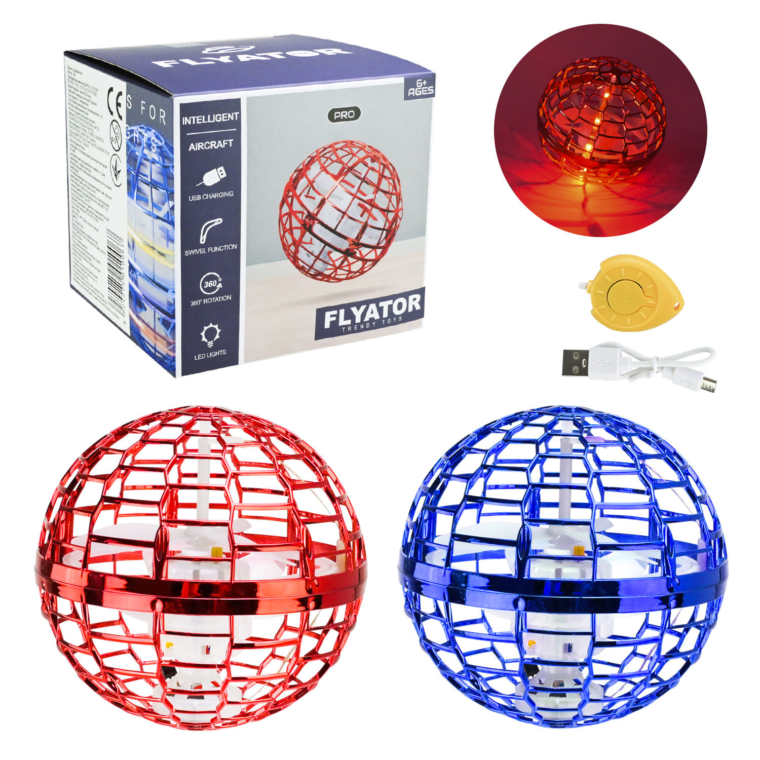 Літаюча куля 9,5 см на акумуляторі зі світлом та USB, у коробці 10х10х9.5 см