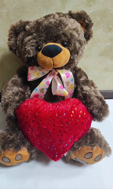 М`яка іграшка «Ведмедик Бублик 01/7 з серцем» коричневий музичний, ПП Копиця