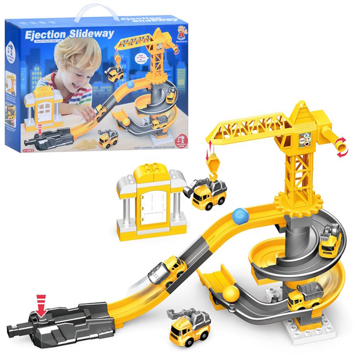 Гараж «Підйомий кран» з 4 машинками на запуску, у коробці 40х28х9,5 см