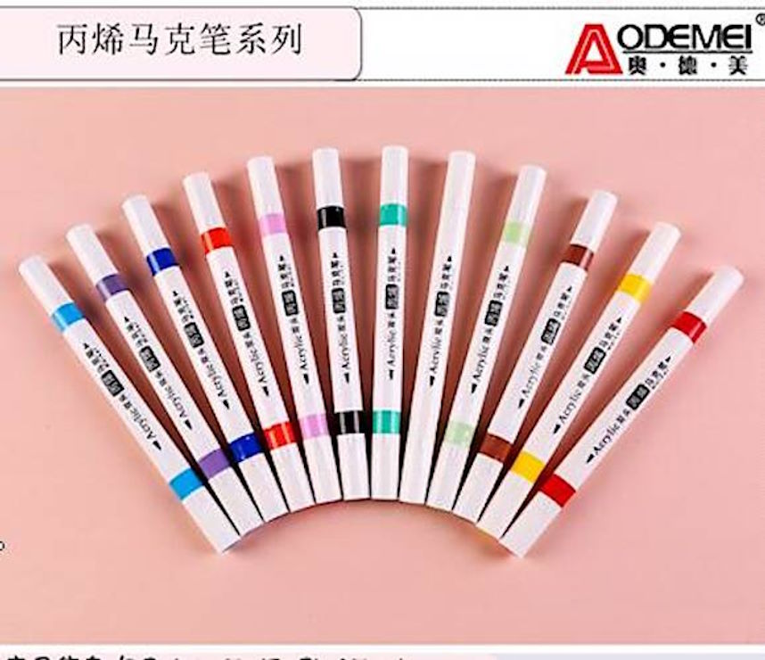 Набір акрилових скетчмаркерів «Aodemei» на 12 кольорів двусторонні, у пластиковому контейнері, ТМ J.Otten