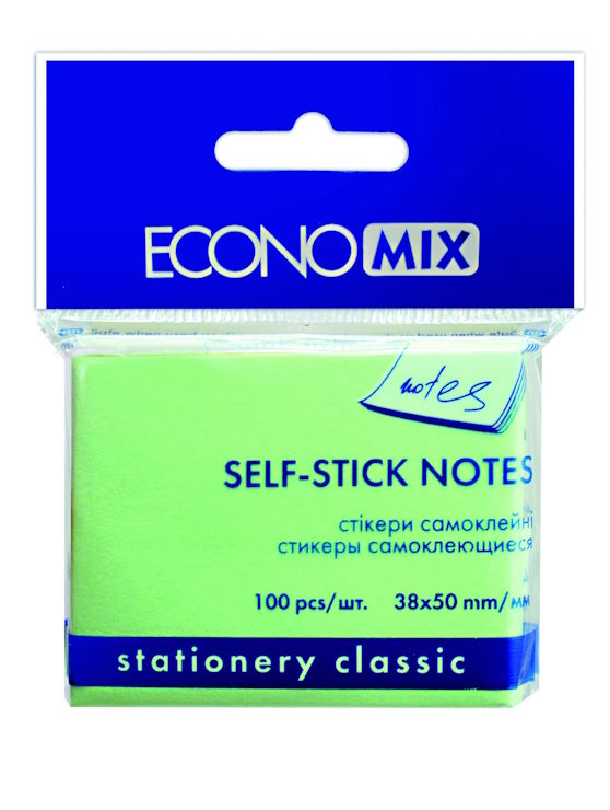 Блок паперу клеєний 38х50 мм 100 аркушів, салатовий, ТМ Economix