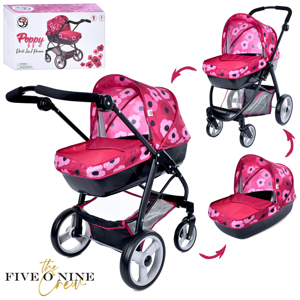 Візочок для ляльки 39х65х67 см 2 в 1 металевий з люлькою-переноскою та регульованою ручкою, у коробці 56х35х22 см