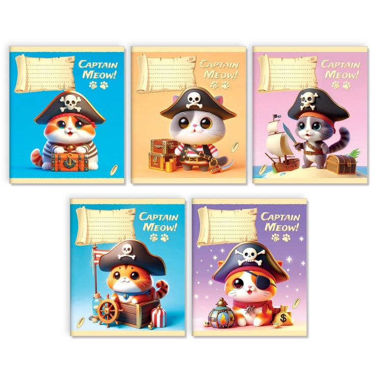 Зошит на 18 аркушів у лінійку «Коти-пірати», № 0178, Пір'їнка