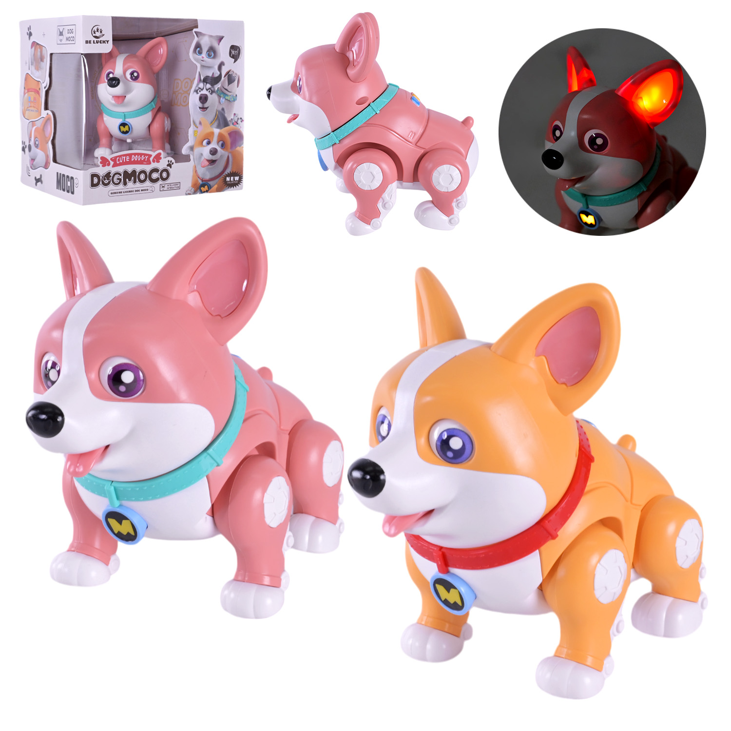 Песик15х10х16,5 см інтерактивний музичний з рухливими деталями, на батарейці, в асортименті, у коробці 23х18х21 см.