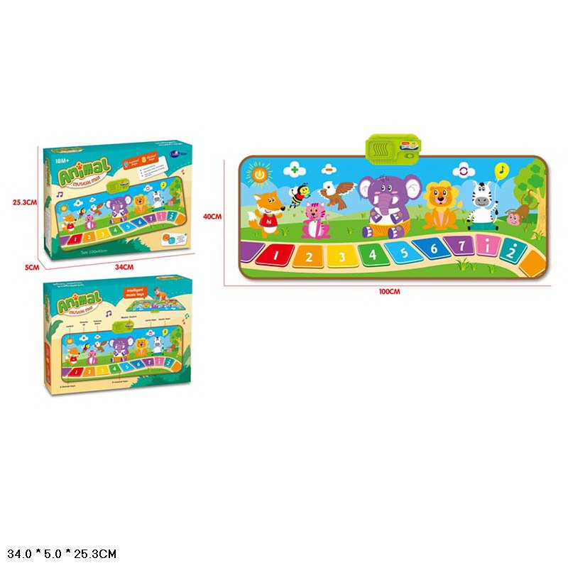 Килимок «Animals» 100х45 см музичний зі звуками тварин, назвами кольорів, нотами та рахунком, на батарейці, у коробці 34х5х25,3 см