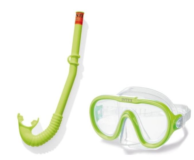 Набір для плавання: трубка та маска на регульованому ремінці 50-56 см, від 8 років, в асортименті, на планшетці 49х22 см, ТМ Intex