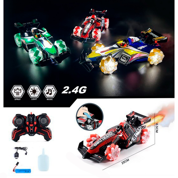 Машина 25 см р/к 2,4G на акумуляторі зі звуком, світлом, паром, димом, USB та корпусом, що не б`ється, в асортименті, у коробці 30х10,5х14 см