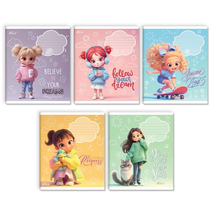 Зошит на 12 аркушів у клітинку «Маленька стильняшка», №3506, ТМ Gold Brisk