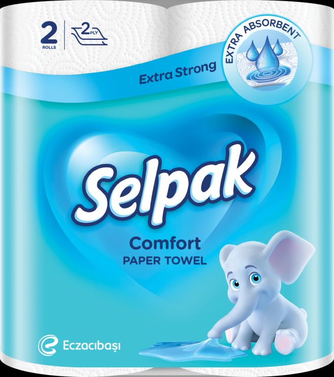 Рушники паперові «Comfort» кухонні по 2 рулони в упаковці, намотка 11,5 м, білі, SELPAK
