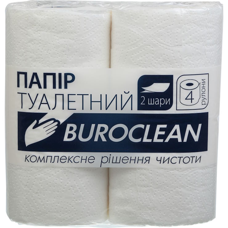 Туалетний папір двошаровий, 4 рулони на гільзі, намотка 14 м, білий, Buroclean