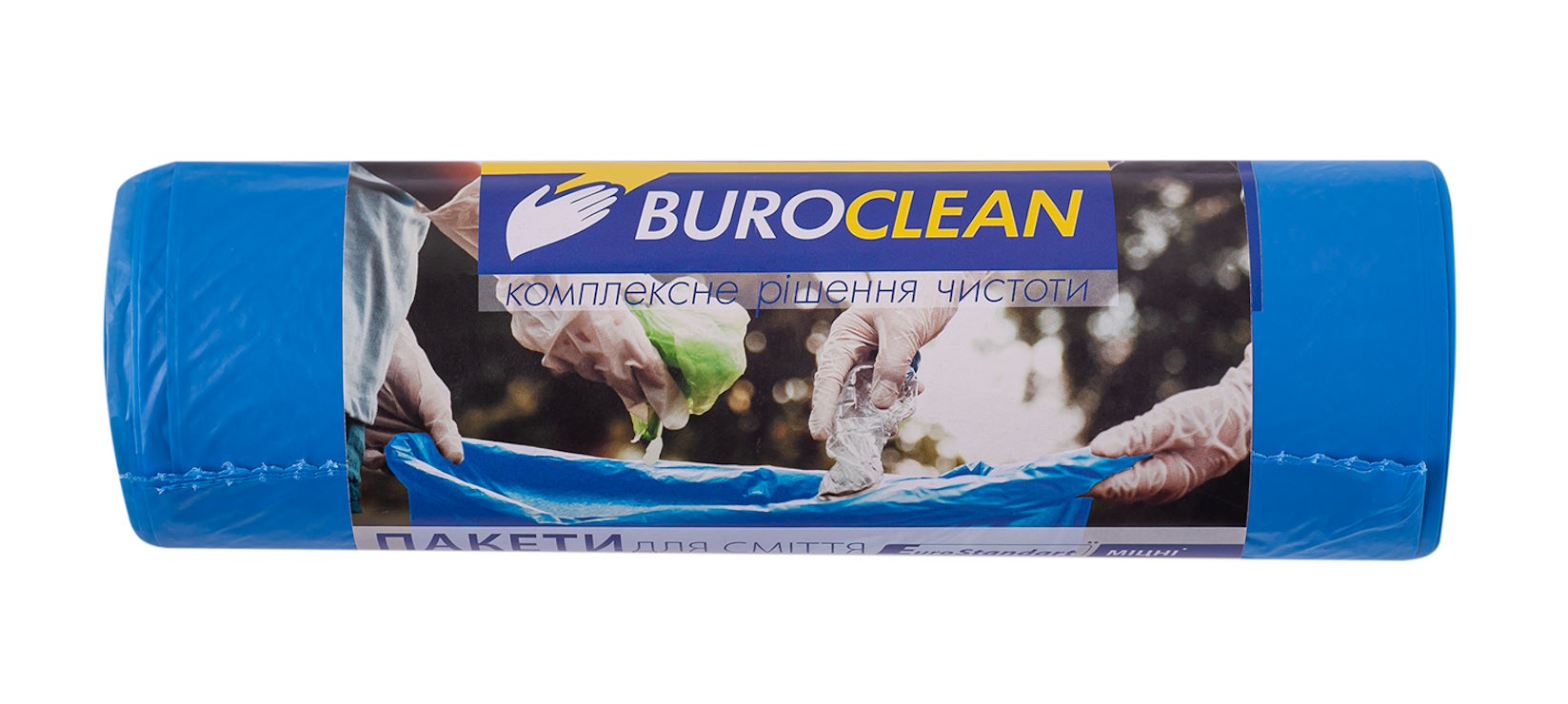 Пакети для сміття на 160 л по 10 шт розміром 90х120 см сині, міцні, BuroClean