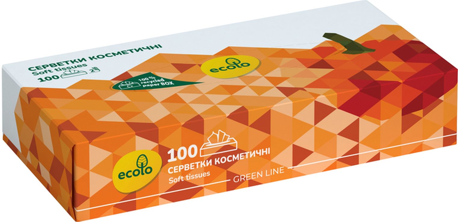Серветки косметичні «Ecolo» 100 аркушів 20х17,5 см, білі, ТМ Рута